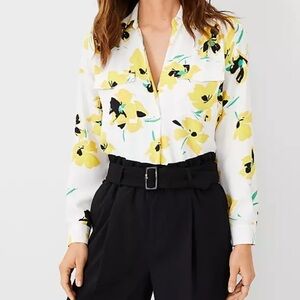 ⭐️ANN TAYLOR Floral Camp Shirt - Yellow Spring Size S